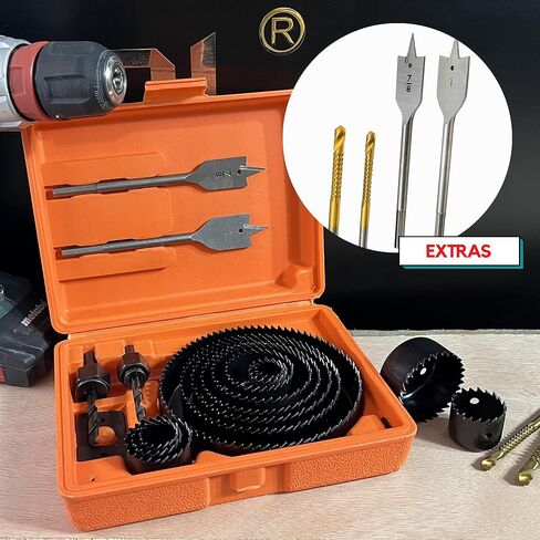 مجموعة منشار ثقب كورتول 24 قطعة للخشب ومنشار الثقب ومجموعة لقم الثقب مع 13 قطعة من مناشير ثقب 3/4 بوصة إلى 5 بوصة (19 مم - 127 مم)، لقم حفر الأشياء بأسمائها الحقيقية، لقم ثقب المنشار، مماسك، مفتاح سداسي مع صندوق تخزين in Kuwait