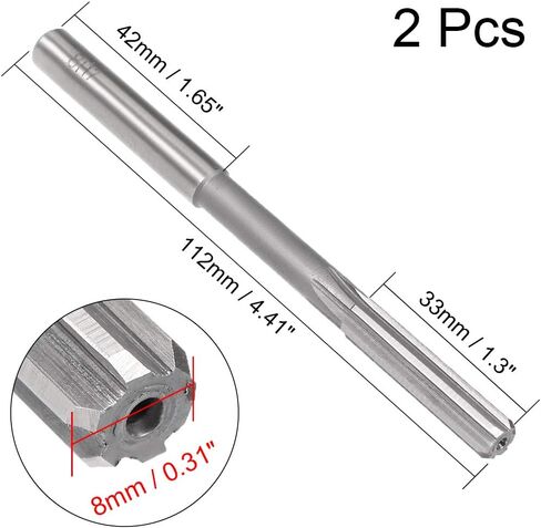 uxcell Chucking Reamer 4mm, H7 HSS Lathe Machine Reamer 6 Straight Flutes, Round Shank Milling Cutting Tool, Metric Reaming Drill Bit for Stainless Steel Metal Hole, 2pcs in Kuwait