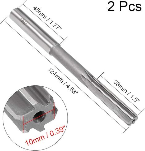 uxcell Chucking Reamer 4mm, H7 HSS Lathe Machine Reamer 6 Straight Flutes, Round Shank Milling Cutting Tool, Metric Reaming Drill Bit for Stainless Steel Metal Hole, 2pcs in Kuwait