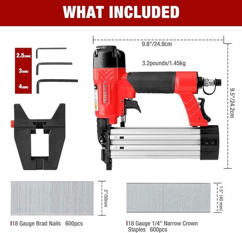 Arrow 4-in-1 Pneumatic 18 Gauge Flooring Stapler/Nailer, Oil-Free Mini 18 GA Pneumatic Flooring Staple Gun/Nail Gun with 1200 Pcs Staples/Nails, Adjustable Depth, for Upholstery, Flooring in Saudi Arabia