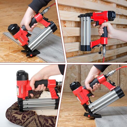 Arrow 4-in-1 Pneumatic 18 Gauge Flooring Stapler/Nailer, Oil-Free Mini 18 GA Pneumatic Flooring Staple Gun/Nail Gun with 1200 Pcs Staples/Nails, Adjustable Depth, for Upholstery, Flooring in Saudi Arabia