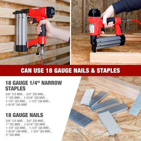 Arrow 4-in-1 Pneumatic 18 Gauge Flooring Stapler/Nailer, Oil-Free Mini 18 GA Pneumatic Flooring Staple Gun/Nail Gun with 1200 Pcs Staples/Nails, Adjustable Depth, for Upholstery, Flooring in Saudi Arabia
