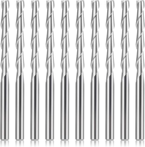 HQMaster CNC Router Bits 1/8" Shank CNC Bit End Mill Flat Nose Carbide Endmill Two Flute Spiral Upcut Milling Cutter Tool Set for Wood PVC MDF Hardwood 10Pcs (3.175 mm) in Kuwait