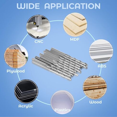 HQMaster CNC Router Bits 1/8" Shank CNC Bit End Mill Flat Nose Carbide Endmill Two Flute Spiral Upcut Milling Cutter Tool Set for Wood PVC MDF Hardwood 10Pcs (3.175 mm) in Kuwait