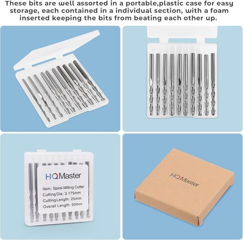 HQMaster CNC Router Bits 1/8" Shank CNC Bit End Mill Flat Nose Carbide Endmill Two Flute Spiral Upcut Milling Cutter Tool Set for Wood PVC MDF Hardwood 10Pcs (3.175 mm) in Kuwait