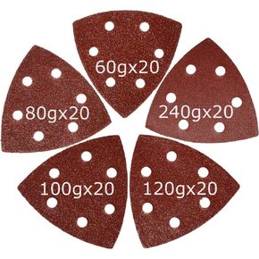 XXGO 3-1/2 بوصة 90 مم مثلث 60/80 /100/120 /240 خطاف وحلقة صنفرة متعددة الأدوات لصنفرة الخشب تحتوي على 20 قطعة من كل وسادة سنفرة متأرجحة متعددة الأدوات مقاس 3.5 بوصة، حزمة من 100 XG9010 in Kuwait