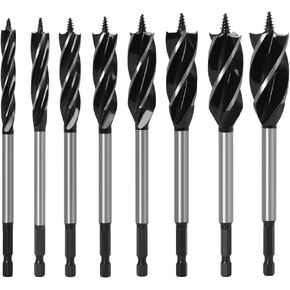 WSOOX Brad Point Wood Drill Bit Set 8PCS Four Spiral Flutes Drill Bit by 1/4" Hex Shank for Quick Chip Removing and Fast Drilling(Drilling Diameter:10mm,12mm,14mm,16mm,18mm,20mm,22mm,25mm) in Saudi Arabia