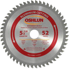 Oshlun SBNF-059052 5-7/8-Inch 52 Tooth ATB Saw Blade with 20mm Arbor (5/8-Inch Bushing) for Aluminum and Non Ferrous Metals