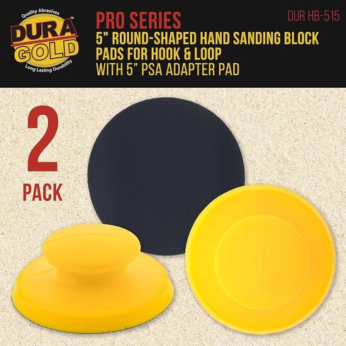 Dura-Gold Pro Series 5" Round-Shaped Hand Sanding Block Pad for Hook & Loop and PSA 5" DA Sanding Discs, 2 Pack - PSA Sandpaper Conversion Adapter Pad - Automotive Car Sand Wood Woodworking Furniture in Saudi Arabia