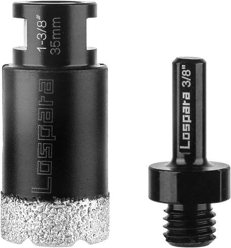 لقمة مثقاب أساسية من الماس الجاف، منشار ثقب نحاسي فراغي مقاس 1-3/8 بوصة 35 مم للمواد الصلبة المصنوعة من الطوب والبورسلين والرخام، ومناشير ثقب بلاط الماس مع خيط 5/8-11 بالإضافة إلى محول ساق سداسي 3/8 in Kuwait