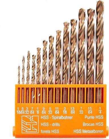كوبالت حفر مجموعة M35 HSS 13-Pcs مجموعة جوبر حفر كيت ل الفولاذ المقاوم للصدأ، معدن صلب، حديد الزهر والخشب البلاستيك، 1/16"-1/4" in Kuwait