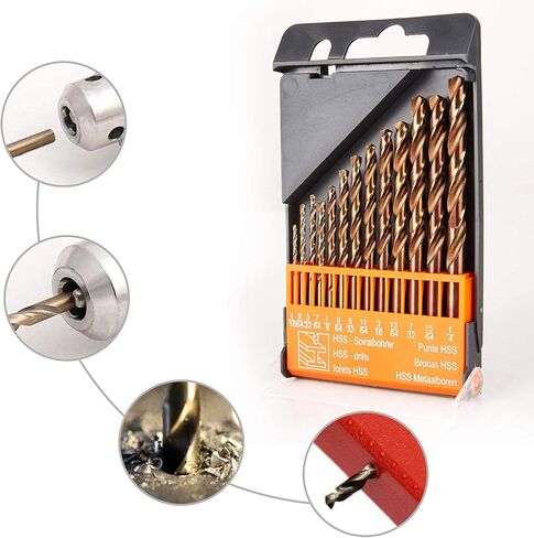 كوبالت حفر مجموعة M35 HSS 13-Pcs مجموعة جوبر حفر كيت ل الفولاذ المقاوم للصدأ، معدن صلب، حديد الزهر والخشب البلاستيك، 1/16"-1/4" in Kuwait