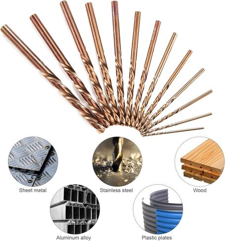 كوبالت حفر مجموعة M35 HSS 13-Pcs مجموعة جوبر حفر كيت ل الفولاذ المقاوم للصدأ، معدن صلب، حديد الزهر والخشب البلاستيك، 1/16"-1/4" in Kuwait