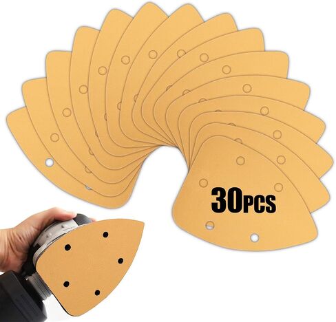 BOSHCRAFT 30 Pcs Mouse Sander Sandpaper, Mouse Detail Sandpaper Hook and Loop Sandpaper Sanding Pads for Wood Metal Mouse Detail Sander 60/80/120/220/320/400 Grit 5 in 5 Holes in Kuwait