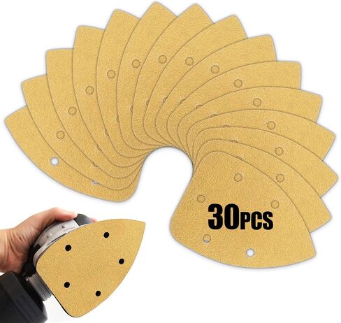 BOSHCRAFT 30 Pcs Mouse Sander Sandpaper, Mouse Detail Sandpaper Hook and Loop Sandpaper Sanding Pads for Wood Metal Mouse Detail Sander 60/80/120/220/320/400 Grit 5 in 5 Holes in Kuwait