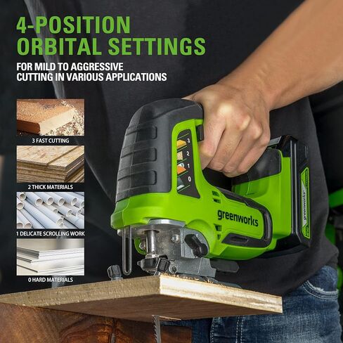 منشار رقص بدون فرشاة 24 فولت من Greenworks، بطارية 1*2AH + محول 2A، 6 قطع شفرات (4 × شفرة منشار للأعمال الخشبية. 2 × شفرة منشار للمعادن) in Kuwait
