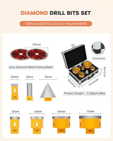 الماس بلاط لقمة ثقب مجموعة ثقب المنشار عدة 25/35/45/65/75 مللي متر الماس مثقاب 20 مللي متر إصبع مثقاب 50 مللي متر الميلا الشطب بت زاوية طاحونة الحفر ملموسة الزجاج السيراميك الجرانيت الرخام in Kuwait