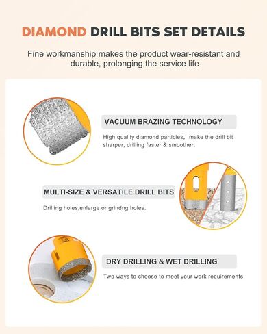 الماس بلاط لقمة ثقب مجموعة ثقب المنشار عدة 25/35/45/65/75 مللي متر الماس مثقاب 20 مللي متر إصبع مثقاب 50 مللي متر الميلا الشطب بت زاوية طاحونة الحفر ملموسة الزجاج السيراميك الجرانيت الرخام in Kuwait
