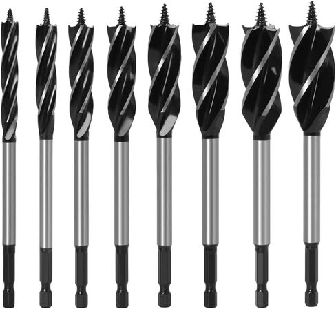 WSOOX Brad Point Wood Drill Bit Set 8PCS Four Spiral Flutes Drill Bit by 1/4" Hex Shank for Quick Chip Removing and Fast Drilling(Drilling Diameter:10mm,12mm,14mm,16mm,18mm,20mm,22mm,25mm) in Saudi Arabia