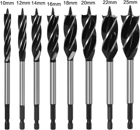 WSOOX Brad Point Wood Drill Bit Set 8PCS Four Spiral Flutes Drill Bit by 1/4" Hex Shank for Quick Chip Removing and Fast Drilling(Drilling Diameter:10mm,12mm,14mm,16mm,18mm,20mm,22mm,25mm) in Saudi Arabia