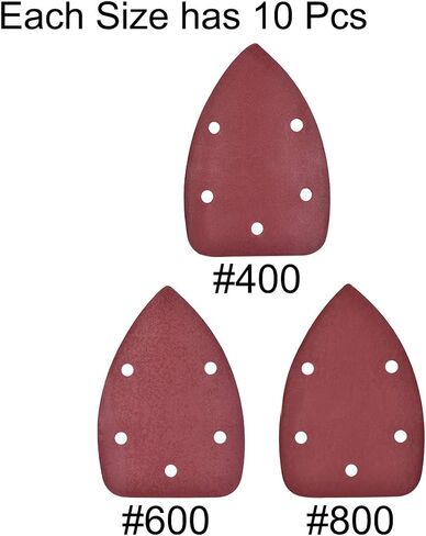 Uxcell 30 قطعة من ورق الصنفرة بتفاصيل مثلثة من ورق الصنفرة ورقة متنوعة 5 فتحات 400/600/800 فريك in Saudi Arabia