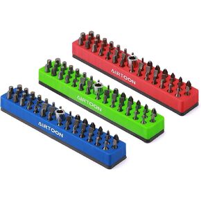 AIRTOON 2PCS 1/4" Magnetic Hex Bit Holder, 43 Holes Bit Storage with Strong Magnetic Base, Magnetic Screwdriver Bit Organizer, Red and Blue in Kuwait