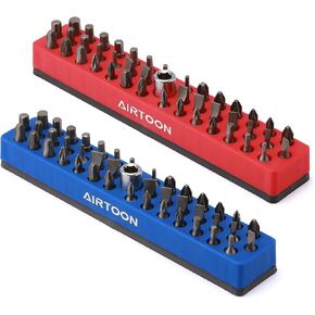AIRTOON 2PCS 1/4" Magnetic Hex Bit Holder, 43 Holes Bit Storage with Strong Magnetic Base, Magnetic Screwdriver Bit Organizer, Red and Blue in Kuwait