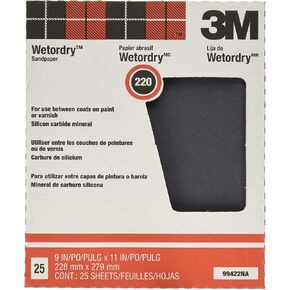 3M Wetodry Sandpaper, 25 Sheets, 320 Grit Sanding Paper, 9-in x 11-in, For Final or Between Coats Sanding, Sandpaper For a Premiere Finish on Lacquers, Primers, Sealers, Plastics and Paints (99421NA) in Kuwait