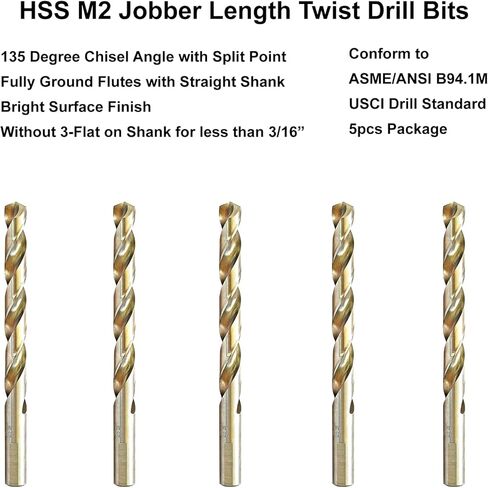 MAXTOOL 19/64 بوصة 5 قطع متطابقة لقم الثقب HSS M2 لقم الثقب الملتوي بالكامل مع ساق مستقيمة ساطعة الأرض مع 3 مسطحة؛ JBF02W13R19E5 in Kuwait