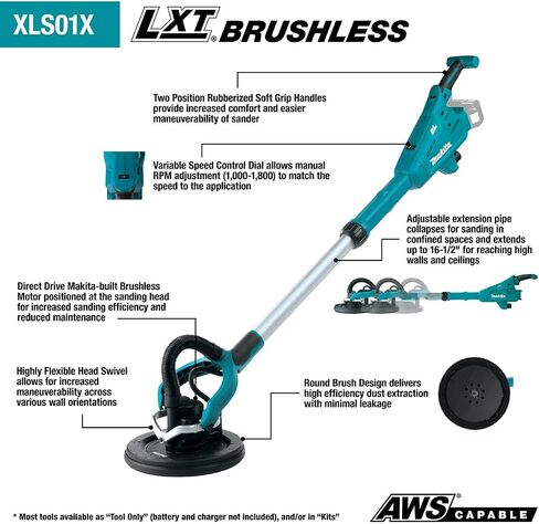 Makita XLS01TX1 18V LXT® Lithium-Ion Brushless Cordless 9" Drywall Sander Kit, AWS® Capable (5.0Ah) in Saudi Arabia