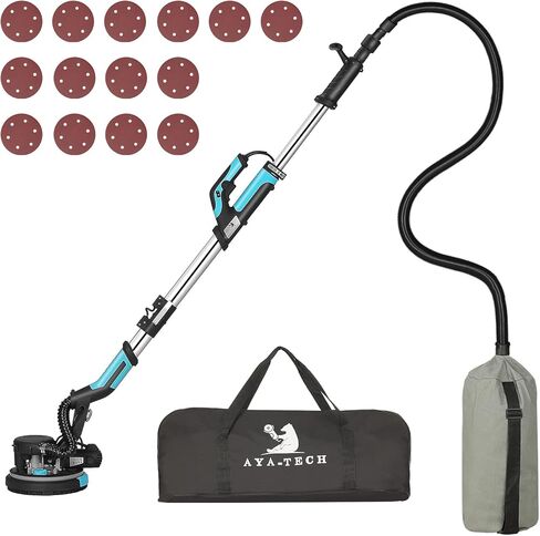 AYA-TECH Drywall Sander, 750W 6.5A Electric Drywall Sander with Vacuum Telescopic Foldable Pole Sender with 14 Pcs Sanding Discs, 7 Variable Speed Led Light Ceiling Sander Excellent Dust Removal (1) in Kuwait