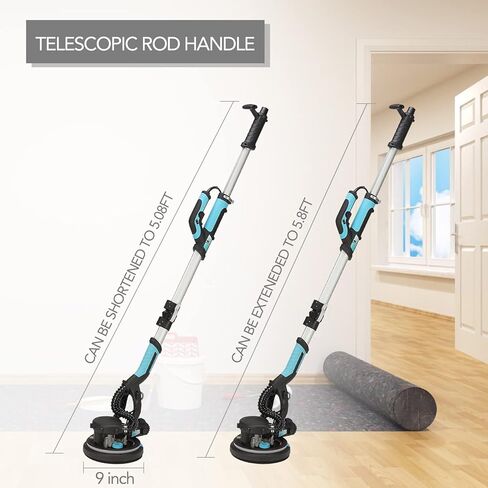 AYA-TECH Drywall Sander, 750W 6.5A Electric Drywall Sander with Vacuum Telescopic Foldable Pole Sender with 14 Pcs Sanding Discs, 7 Variable Speed Led Light Ceiling Sander Excellent Dust Removal (1) in Kuwait