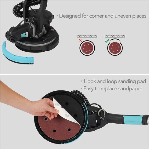 AYA-TECH Drywall Sander, 750W 6.5A Electric Drywall Sander with Vacuum Telescopic Foldable Pole Sender with 14 Pcs Sanding Discs, 7 Variable Speed Led Light Ceiling Sander Excellent Dust Removal (1) in Kuwait