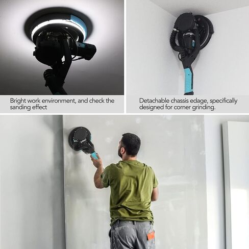 AYA-TECH Drywall Sander, 750W 6.5A Electric Drywall Sander with Vacuum Telescopic Foldable Pole Sender with 14 Pcs Sanding Discs, 7 Variable Speed Led Light Ceiling Sander Excellent Dust Removal (1) in Kuwait