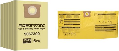 POWERTEC 75025-P3, 90673 Bags for Shop Vac Type J 9067300 Filter Bags, 15-25 Gal Vacuum, 6PK & Shop-Vac 9067300 Genuine 15-22 Gallon High-Efficiency Disposable Collection Filter Bag, (2 Pack) in Saudi Arabia