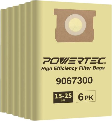 POWERTEC 75025-P3, 90673 Bags for Shop Vac Type J 9067300 Filter Bags, 15-25 Gal Vacuum, 6PK & Shop-Vac 9067300 Genuine 15-22 Gallon High-Efficiency Disposable Collection Filter Bag, (2 Pack) in Saudi Arabia