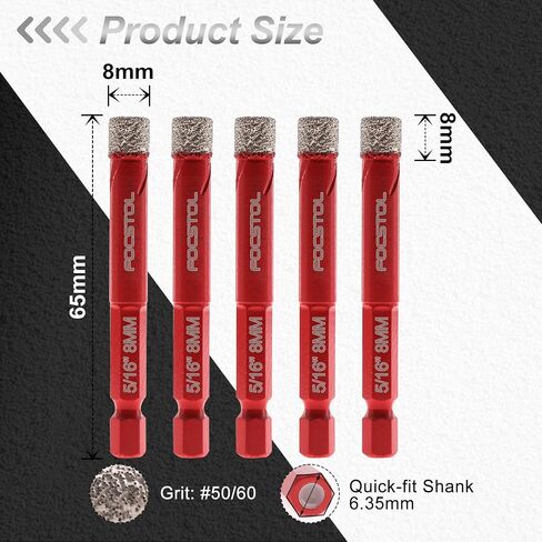 Dry Diamond Drill Bit Set - 10pcs Diamond Hole Saw Kit & Carbide Drill with Quick Change Hex Shank for Porcelain Tile Ceramic Marble Granite Quartz (6mm*2+8mm*2+10mm*2+12mm*2+6mm*2) in Saudi Arabia