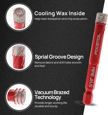 Dry Diamond Drill Bit Set - 10pcs Diamond Hole Saw Kit & Carbide Drill with Quick Change Hex Shank for Porcelain Tile Ceramic Marble Granite Quartz (6mm*2+8mm*2+10mm*2+12mm*2+6mm*2) in Saudi Arabia