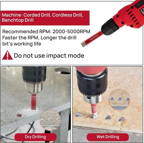 Dry Diamond Drill Bit Set - 10pcs Diamond Hole Saw Kit & Carbide Drill with Quick Change Hex Shank for Porcelain Tile Ceramic Marble Granite Quartz (6mm*2+8mm*2+10mm*2+12mm*2+6mm*2) in Saudi Arabia