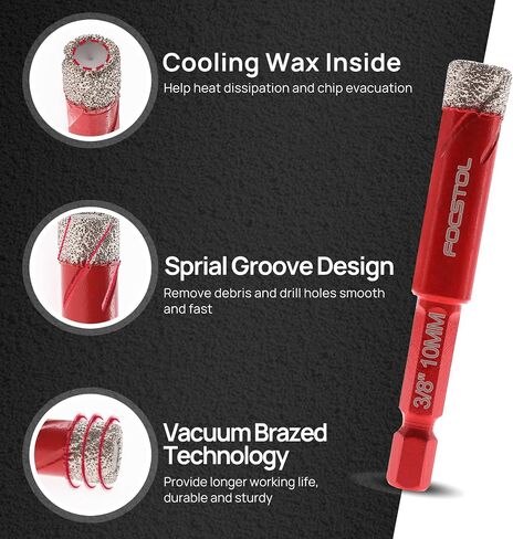 Dry Diamond Drill Bit Set - 10pcs Diamond Hole Saw Kit & Carbide Drill with Quick Change Hex Shank for Porcelain Tile Ceramic Marble Granite Quartz (6mm*2+8mm*2+10mm*2+12mm*2+6mm*2) in Saudi Arabia