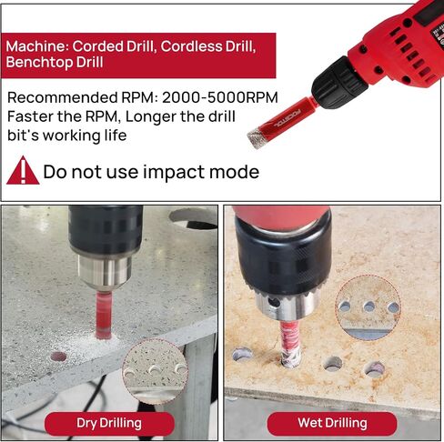 Dry Diamond Drill Bit Set - 10pcs Diamond Hole Saw Kit & Carbide Drill with Quick Change Hex Shank for Porcelain Tile Ceramic Marble Granite Quartz (6mm*2+8mm*2+10mm*2+12mm*2+6mm*2) in Saudi Arabia
