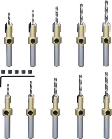 مجموعة رؤوس مثقاب غاطسة CSOOM Pro مكونة من 12 قطعة رؤوس حفر غاطسة #4، 6، 8، 9,10، 12، (قطران للقطع) مجموعة ثقالة عداد خشب فولاذ عالي السرعة، مخرطة النجارة الخشبية in Kuwait