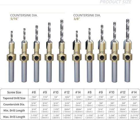 مجموعة رؤوس مثقاب غاطسة CSOOM Pro مكونة من 12 قطعة رؤوس حفر غاطسة #4، 6، 8، 9,10، 12، (قطران للقطع) مجموعة ثقالة عداد خشب فولاذ عالي السرعة، مخرطة النجارة الخشبية in Kuwait