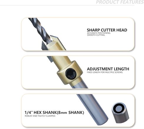 مجموعة رؤوس مثقاب غاطسة CSOOM Pro مكونة من 12 قطعة رؤوس حفر غاطسة #4، 6، 8، 9,10، 12، (قطران للقطع) مجموعة ثقالة عداد خشب فولاذ عالي السرعة، مخرطة النجارة الخشبية in Kuwait