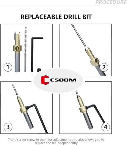 مجموعة رؤوس مثقاب غاطسة CSOOM Pro مكونة من 12 قطعة رؤوس حفر غاطسة #4، 6، 8، 9,10، 12، (قطران للقطع) مجموعة ثقالة عداد خشب فولاذ عالي السرعة، مخرطة النجارة الخشبية in Kuwait