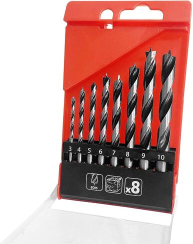 Brad Point Drill Bits - 8 Pcs 3-10mm Spur Point Spiral Twist Wood Metric Drill Bits with Durable Case Wood Working Tool for Hardwood or Softwood (Black) in Saudi Arabia