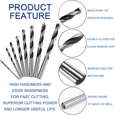 Brad Point Drill Bits - 8 Pcs 3-10mm Spur Point Spiral Twist Wood Metric Drill Bits with Durable Case Wood Working Tool for Hardwood or Softwood (Black) in Saudi Arabia