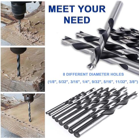 Brad Point Drill Bits - 8 Pcs 3-10mm Spur Point Spiral Twist Wood Metric Drill Bits with Durable Case Wood Working Tool for Hardwood or Softwood (Black) in Saudi Arabia