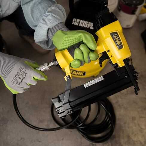 ضاغط هواء كهربائي بدون زيت من ستارك سعة 3 جالون ومسامير براد مقاس 18 مع خرطوم هواء، 135 رطل لكل بوصة مربعة (مجموعة كومبو) in Kuwait