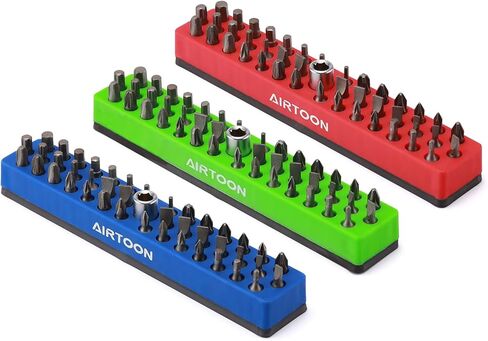 AIRTOON 2PCS 1/4" Magnetic Hex Bit Holder, 43 Holes Bit Storage with Strong Magnetic Base, Magnetic Screwdriver Bit Organizer, Red and Blue in Kuwait